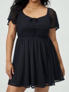 NWT Black Torrid Flutter Sleeve Mesh Mini Dress with Pockets 2X